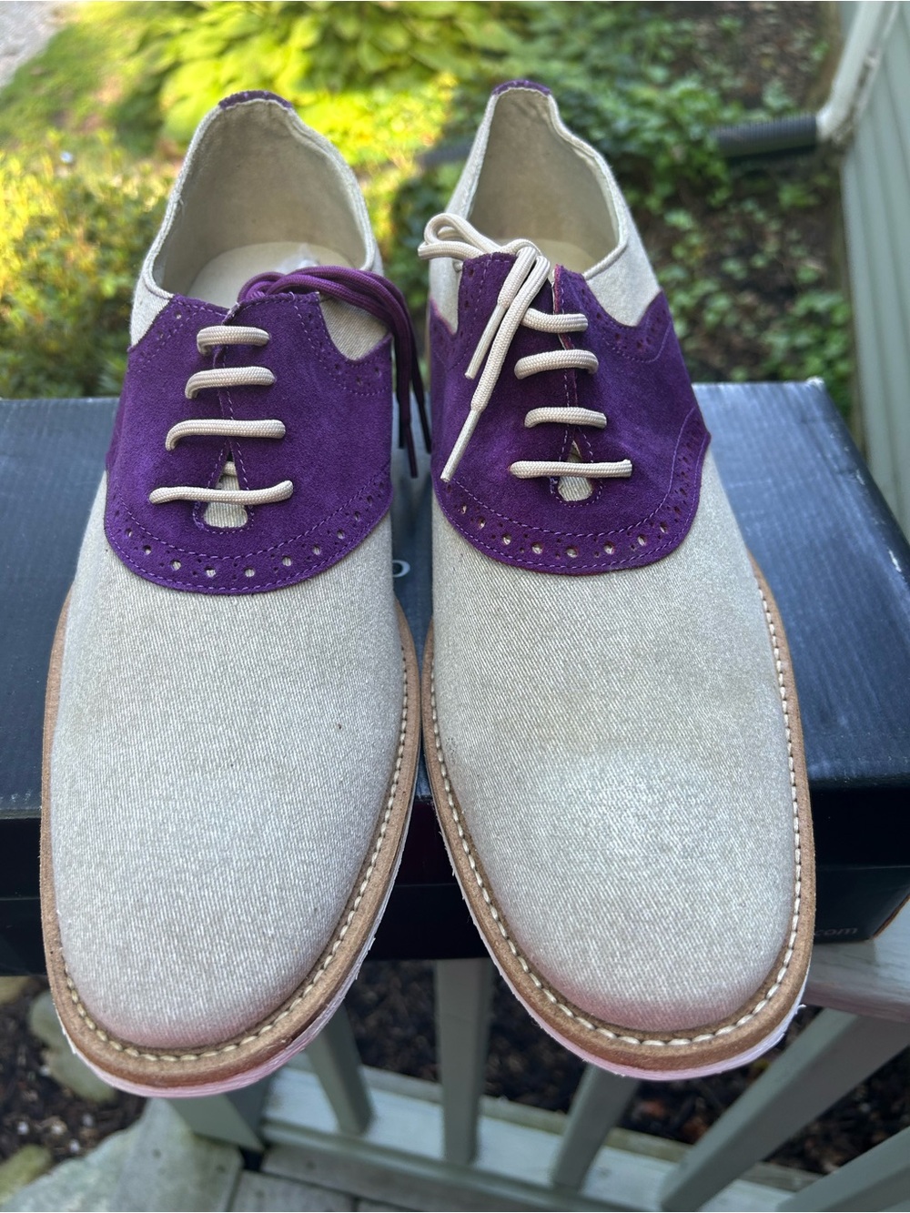 Giorgio Brutini Two-Tone Suede & Canvas Oxfords in Purple and Beige size 12